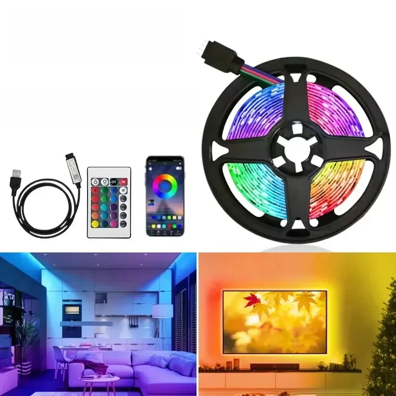 Bande lumineuse RGB LED USB, SMD 2835, 5V, flexible, 3m, ruban de lumière intelligent, Bluetooth, pour rétroéclairage d'ordinateur et TV