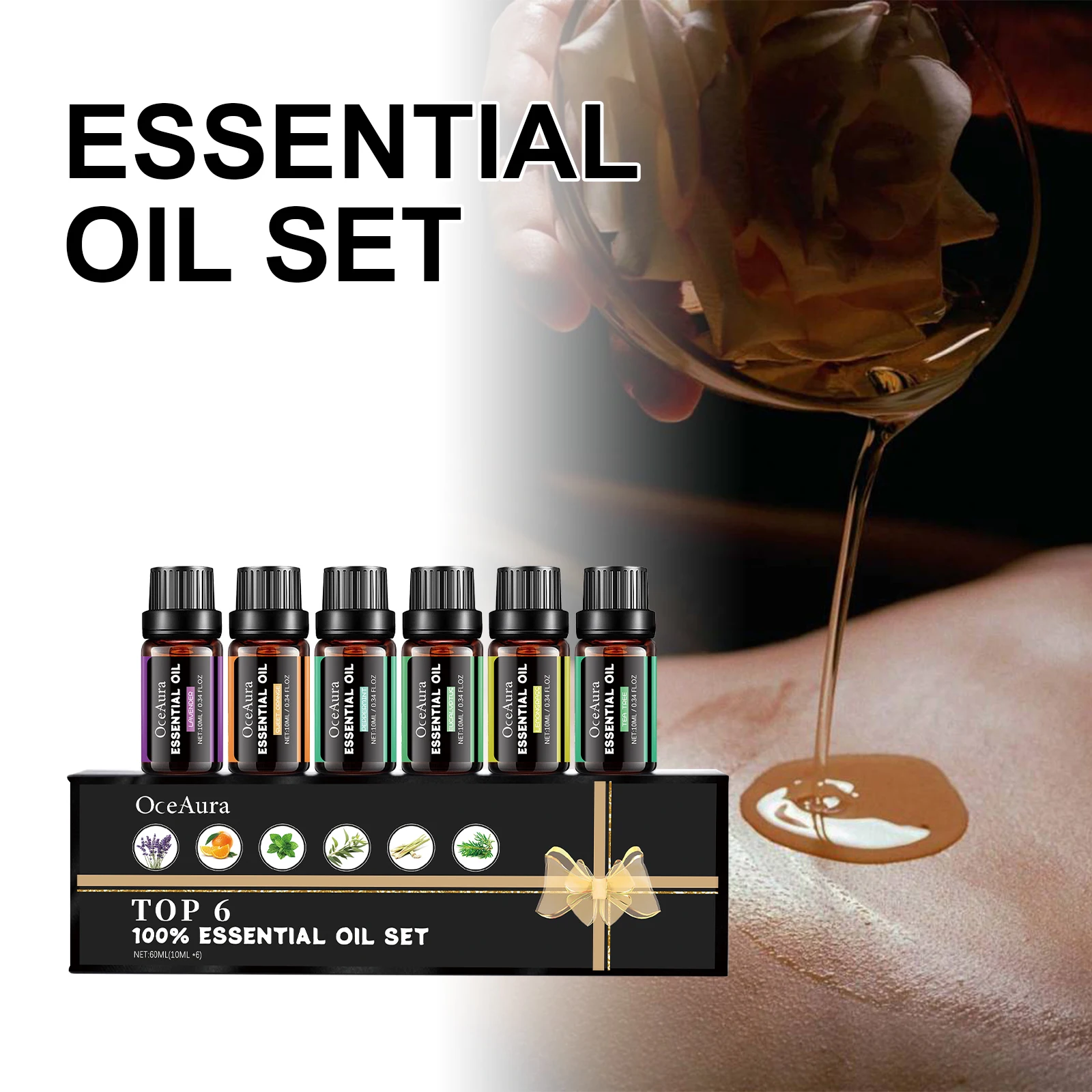 

Oceaura Plant Essential Oil Gift Set Relief Stress and Fatigue Improve Dryness Nourishing Skin Soothing Relaxing Body Oil Set