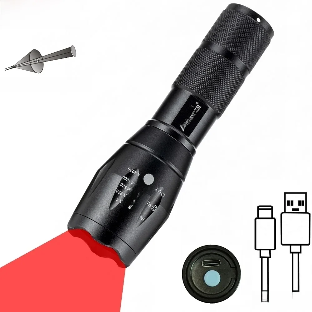 Zoom czerwone/zielone/niebieskie światło latarka LED USB akumulator na zewnątrz polowanie pszczelarstwo wędkarstwo piesze wycieczki podróż lampa kempingowa latarka — zdjęcie 2