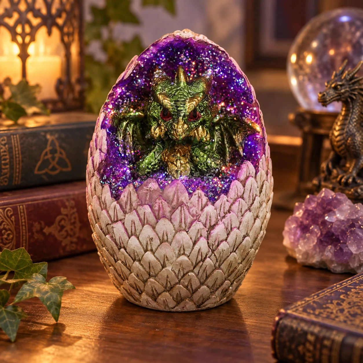 Resin Art Geode - Кристальное яйцо-светильник в виде детеныша дракона,