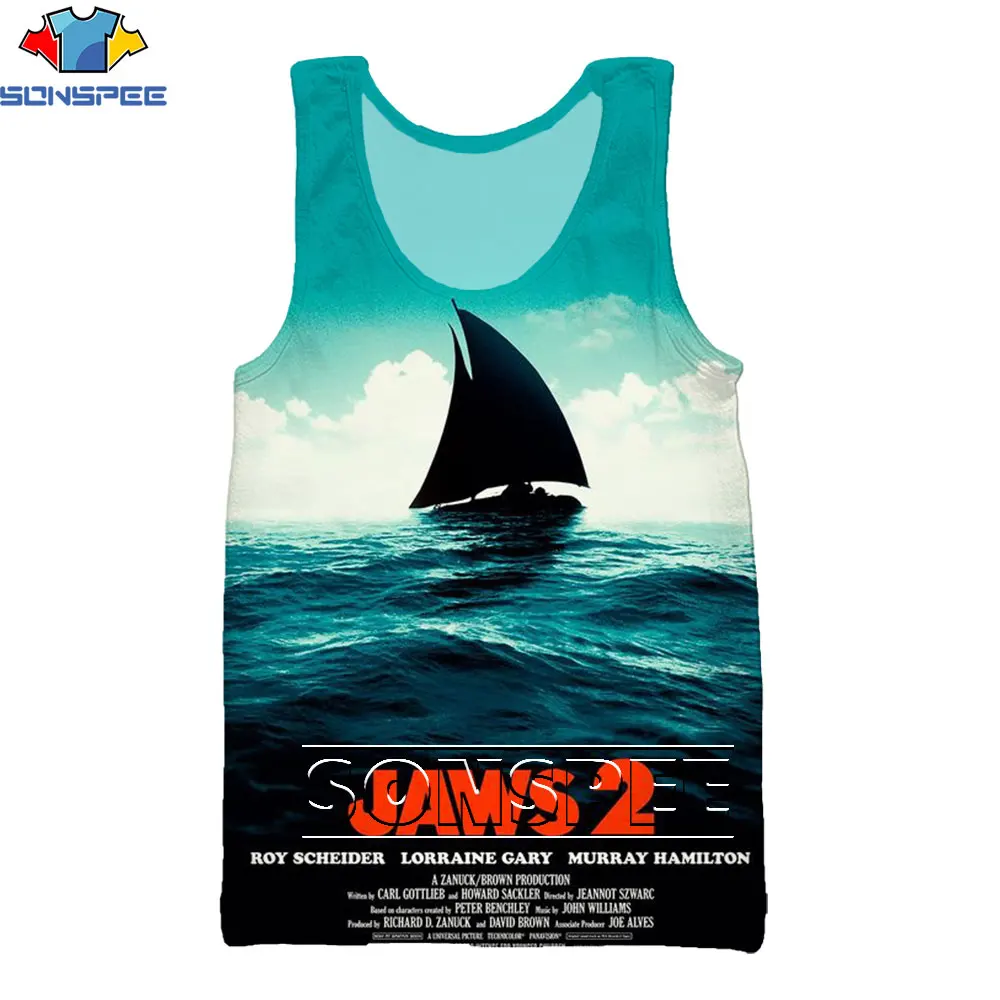 SONSPEE Classic Movie Jaws herren Tank Tops Sommer Harajuku Hip Hop Sleeveless 3D Druck Männer Frauen Vintage Shark Lose tops Weste