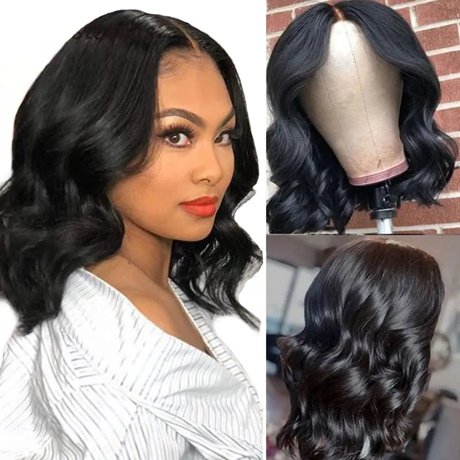 Short Bob Wigs Body Wave 13x4 Lace Frontal Wigs Human Hair 150% Density 12inch 4x4 Lace Wigs Natural Color 1B Bob Wigs for Women