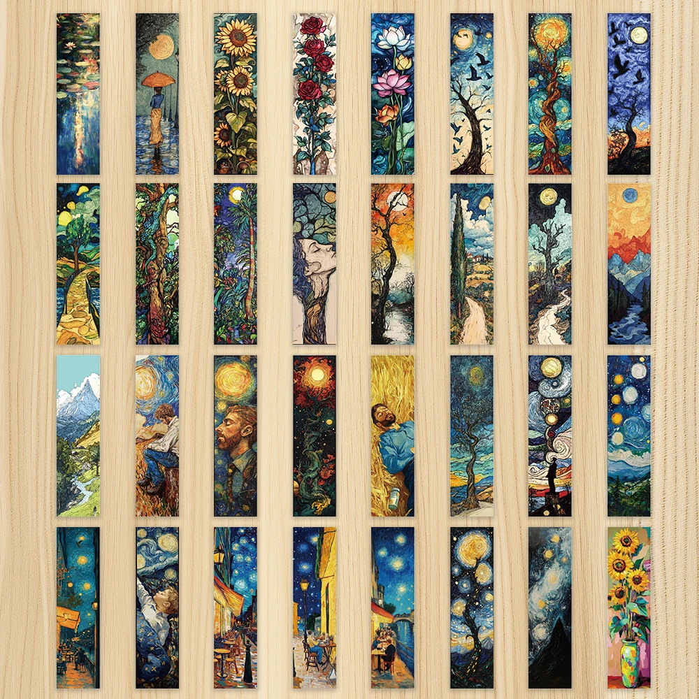32 piezas, marcapáginas de paisaje de pintura al óleo de Van Gogh para profesores, lectores y amantes, regalos, fiestas, cumpleaños