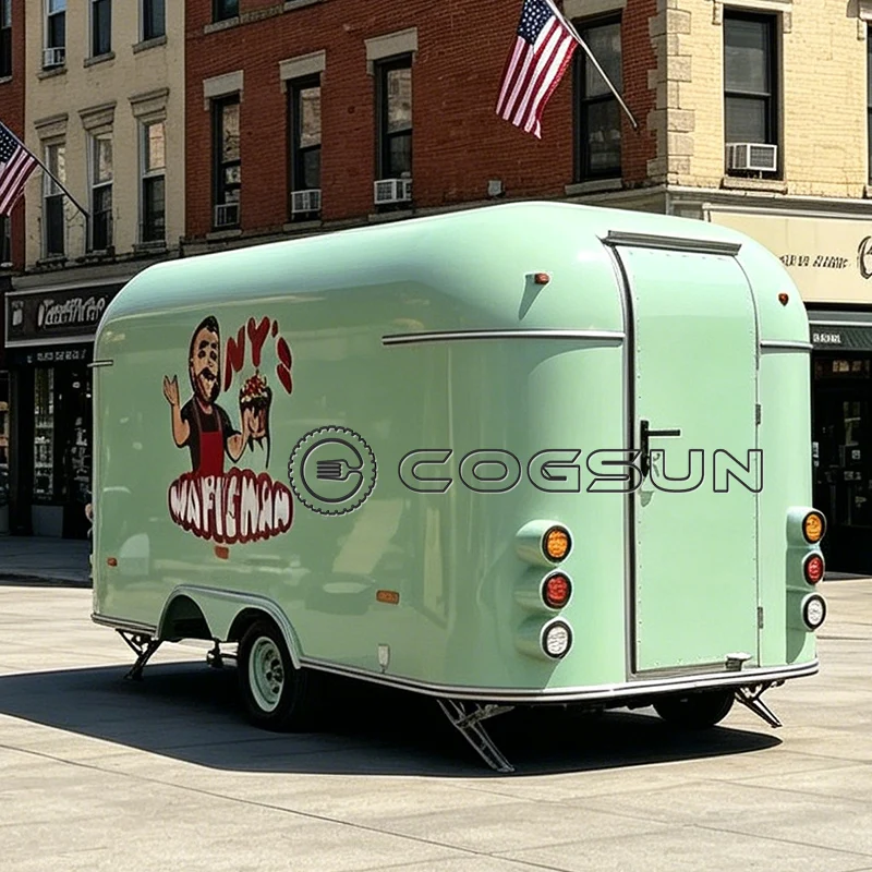 COGSUN Grade Mirror Stainless Steel Concession Trailer Mobile Food Cart Streamlined Style Commercial Custom Ice Cream Truck