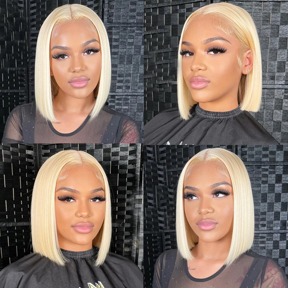 613 Honey Blonde Straight Short Bob Wig Transparent Lace Front Human Hair Wigs Colored 13x4 Transparent Lace Frontal Wig 200%