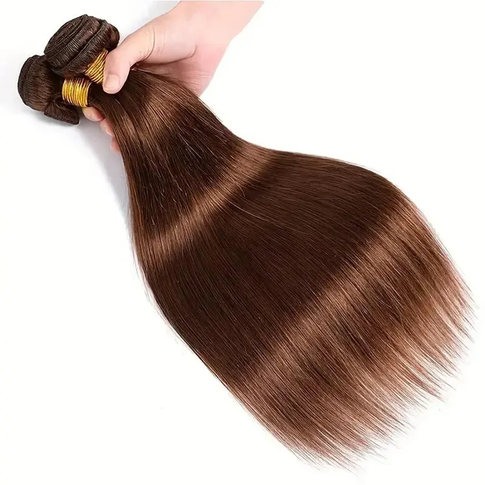 Cor # 4 pacotes retos marrom escuro com 13x4 pacotes de cabelo reto frontal extensões de cabelo humano com renda frontal para mulheres