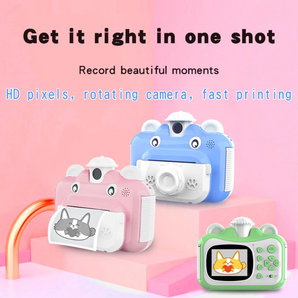 

New 180° Rotation Camera Text Instant Print 1080P HD Photo Video Camera Photo Camera Game Boy Girl Gifts