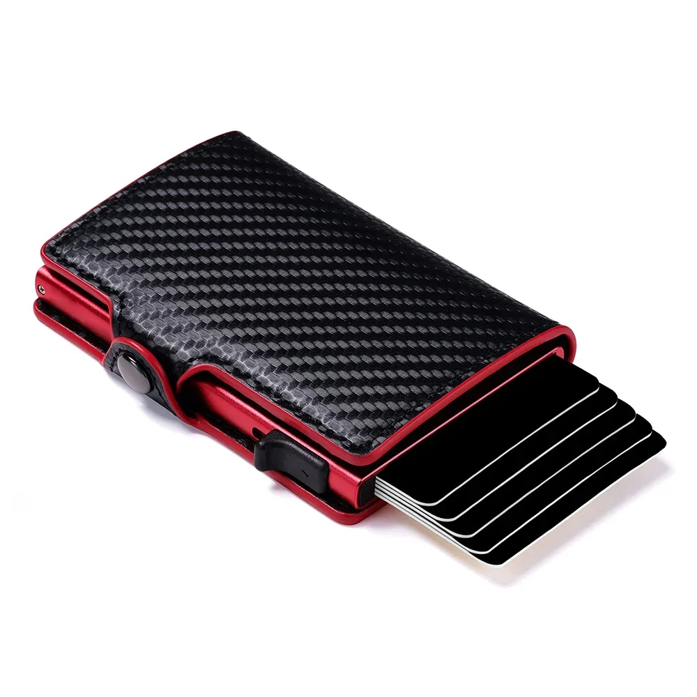 CASEKEY Carbon Fiber Protector Credit Card Holder Tarjetero Hombre RFID Leather Single Box Smart Wallet Slim Pop Up Card Case — zdjęcie 2