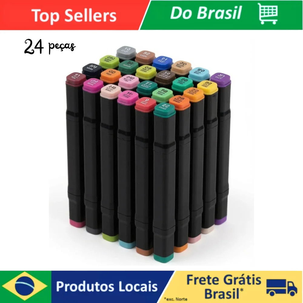 Bolsa de Canetas Dupla Ponta – 24 Cores Acrílicas para Desenho