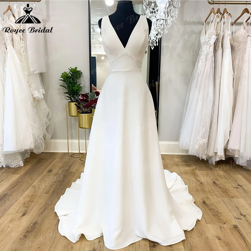 Robe de Mariée Vintage en Satin Doux pour Femme, Style Boho, avec Col en V, Dos aux, pour Patients, sur Mesure, 2025