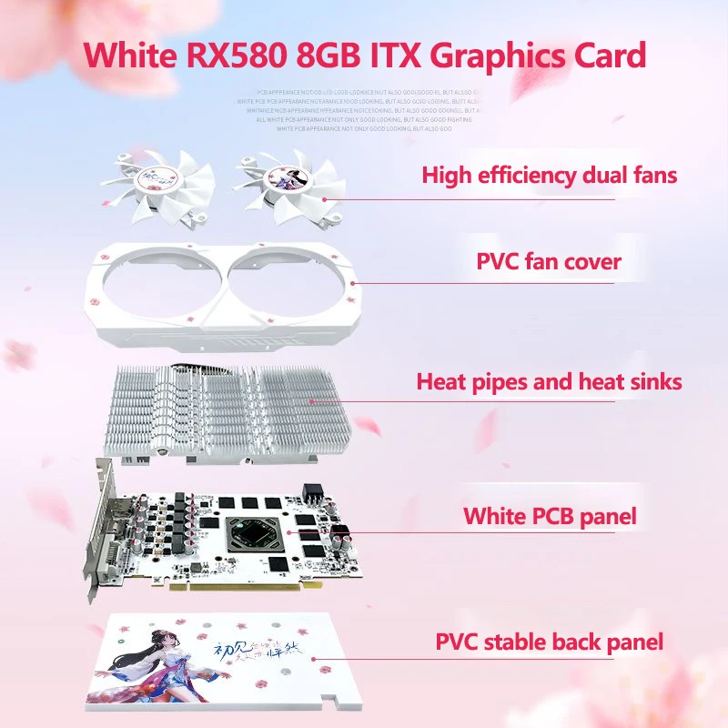 Logtorasia-radeon rx580グラフィックカード,8GB,gddr5, pci Express x16,3.0, 2ファン