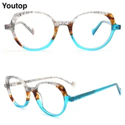 Fashionable Womens Round Optical Glasses Frames Men Geometric Eyeglass Frames Prescription Eyewear Blue Tortoise Spectacles