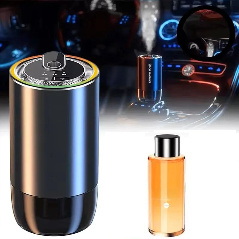 Car Perfume Aroma Diffuser with LED Starry Ambient Light 50ml Cologne Perfume Car Air Freshener Spray Deodorization USB Recharge