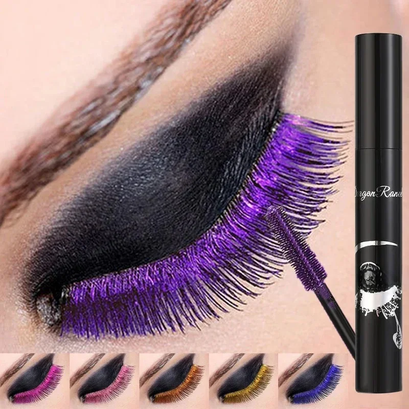 Mascara coloré imperméable à l'eau, bleu, violet, or, rose, paillettes scintillantes, optique durable, friser, allonger, crème d'extension de cils