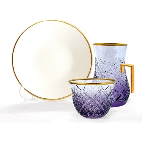 Toygar Drop Handle Efe Tea Set 6 + 6 Crystal Purple