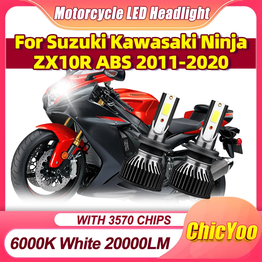 

2X 20000LM мотоциклетные светодиодные фары Canbus Moto Light 12V 6000K белый чип CSP для Suzuki Kawasaki Ninja ZX10R ABS 2011-2020