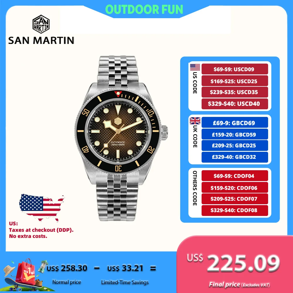 

San Martin 40mm Gradient Waffle Dial BB NH35 Automatic Watch For Men Diving 5-Link Bracelet Luxury BGW-X1 Erkek Saat SN0128-3