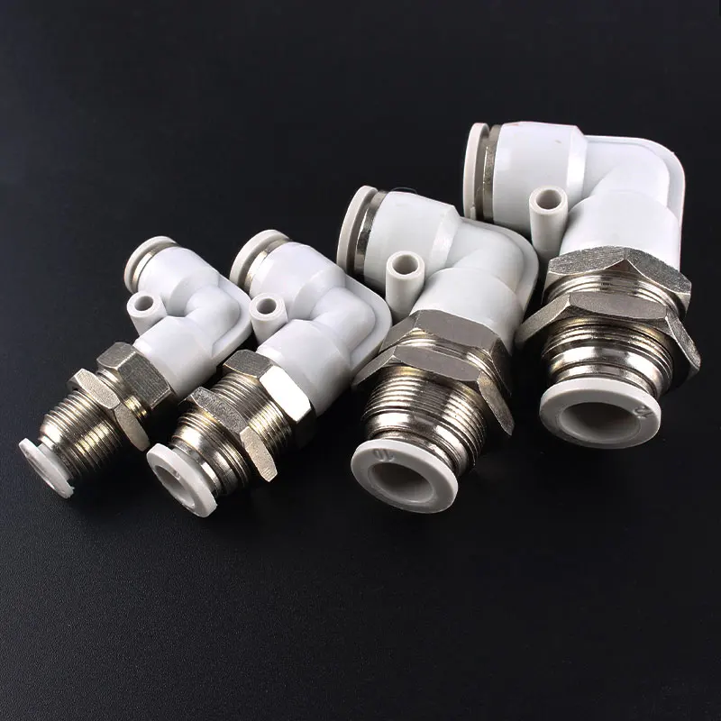 Pneumatic Fitting Elbow Joint PLM 4 6 8 10 12mm Right Angle L-type Bulkhead Elbow Gas Pipe Quick Connectors M12 M14 M16 M20 M22