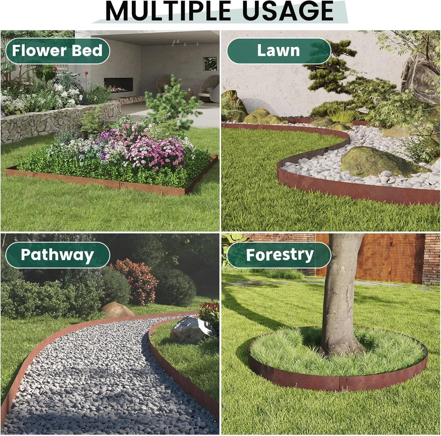 5PCS Landscape Edging Kit Steel No Dig Lawn Edging Metal Garden Lawn Edging Weather Resistant for Flower Bed Yard Outdoor