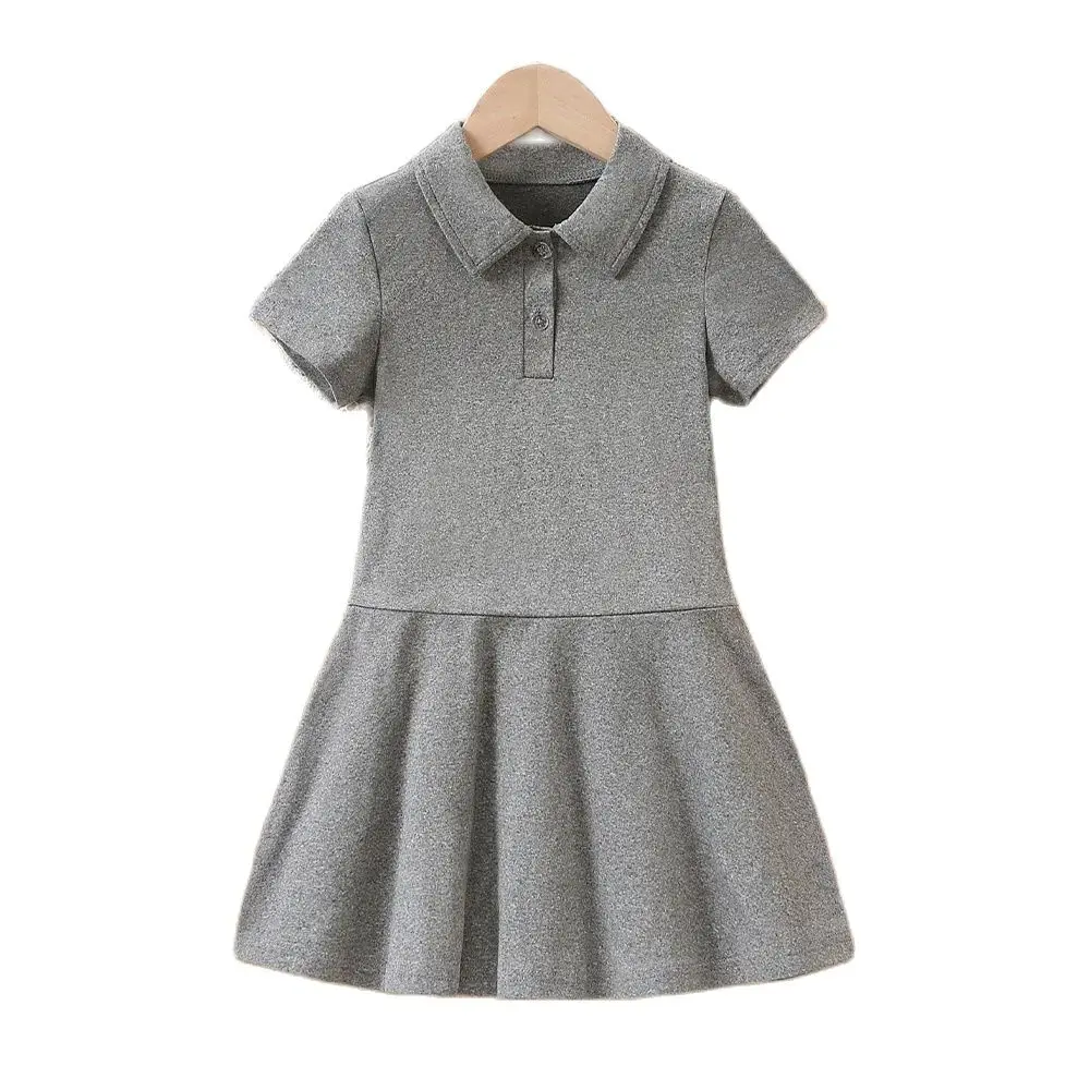 Toddler Girl Dress Summer Short Sleeves Gray Preppy Dress Uniform Pique Polo Dress for Little Girls