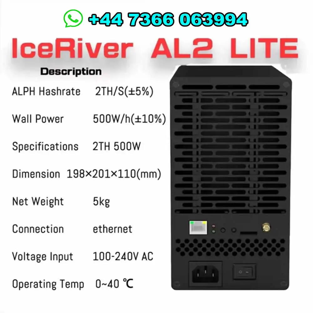 RR 100% AUTHENTIC IceRiver AL2 Lite 2Th/s 500W Alephium Miner ALPH Mining Asic Crypto Miner Blake3