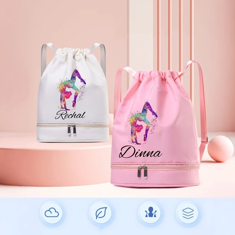 Women's Ballerina Print Backpack, Lightweight Nylon, Adjustable Straps Zipper Bag for Travel Gym Commute Dance‑Lovers Gift