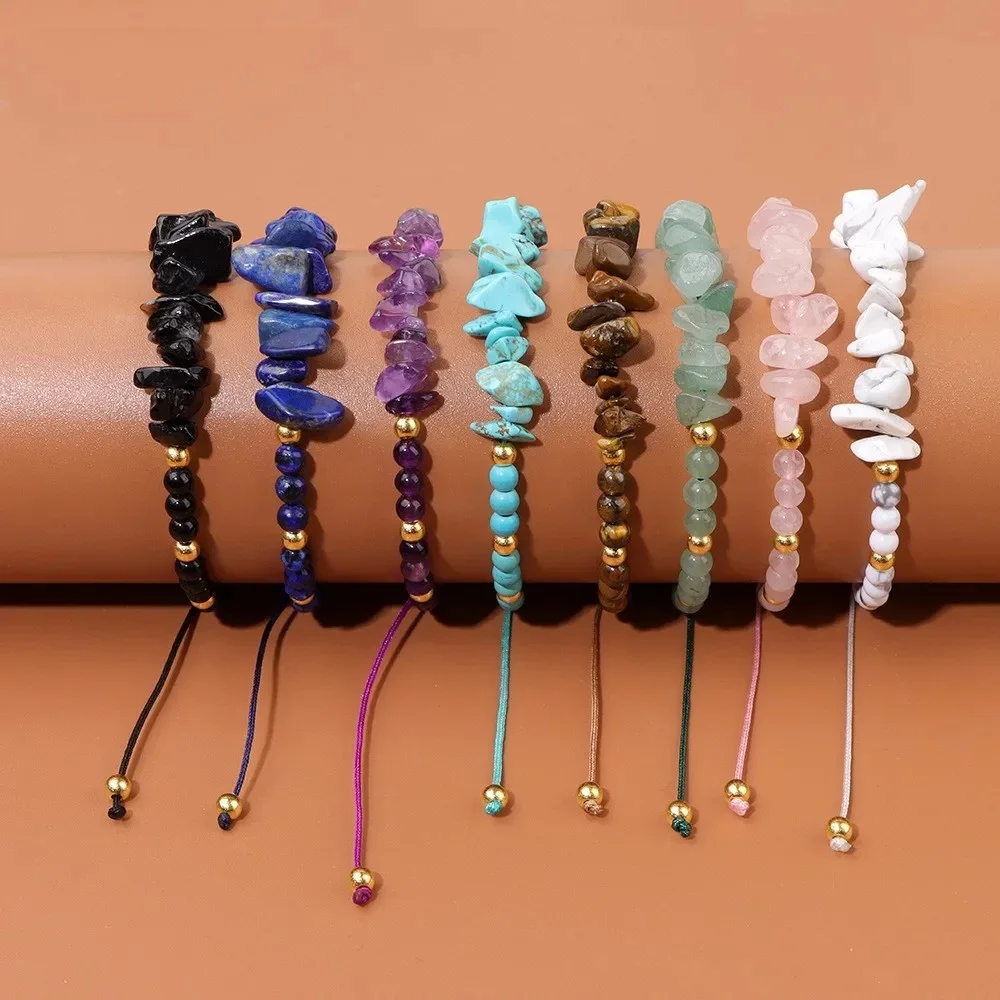 AliExpress NONE Natural Crystal Chip Gravel Stone Bracelet Irregular Turquois Malachite Woven Rope Wristband Jewelry Gift For Women Men Couple