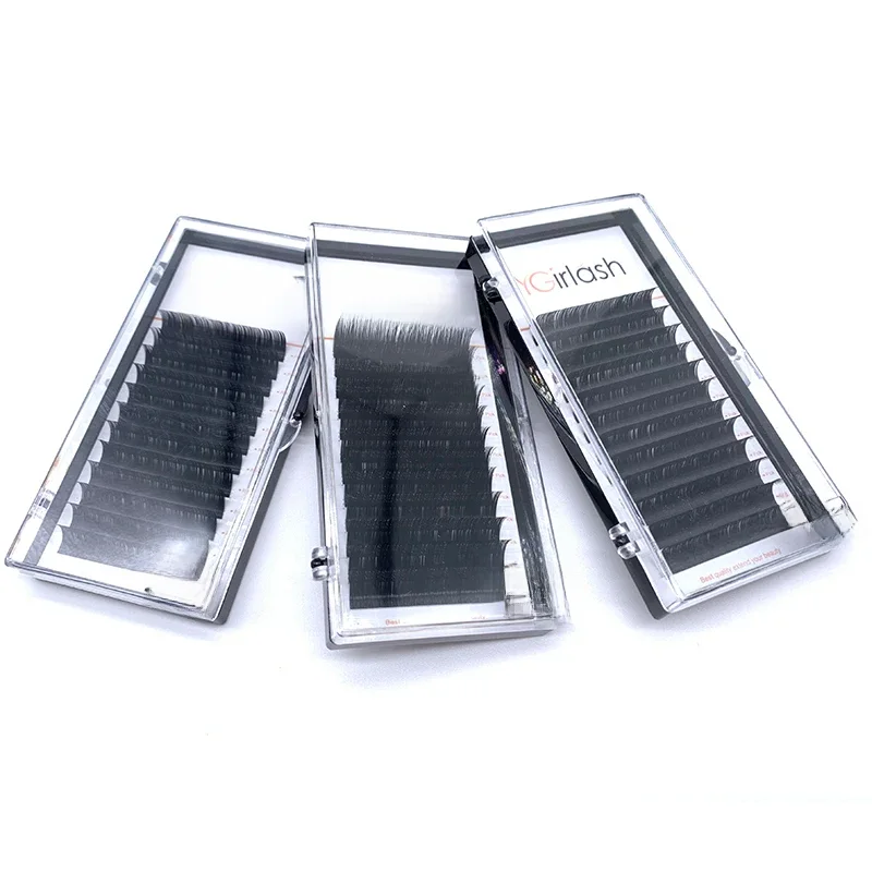 Gros marque privée C CC D U Curl mat noir classique cils en soie extension de cils de Volume individuel