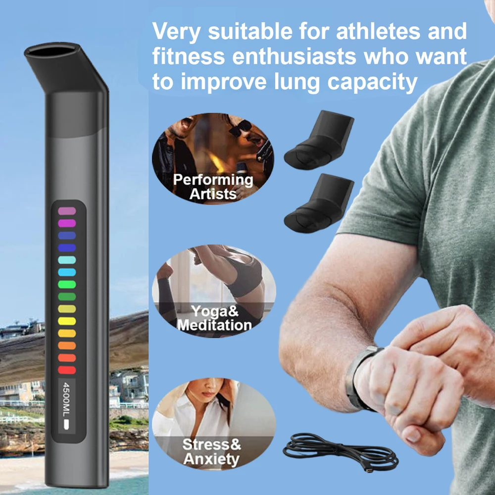 スマート呼吸トレーナー、呼吸筋強化のための呼吸モニターアプリ付き呼吸エクササイズデバイス