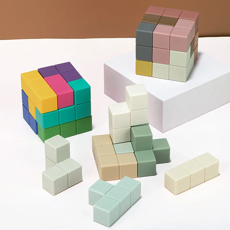 Building Block Toys Silicone alimentare riconoscimento della forma di giunzione arbitraria educazione della prima infanzia per il cubo Montessori del bambino