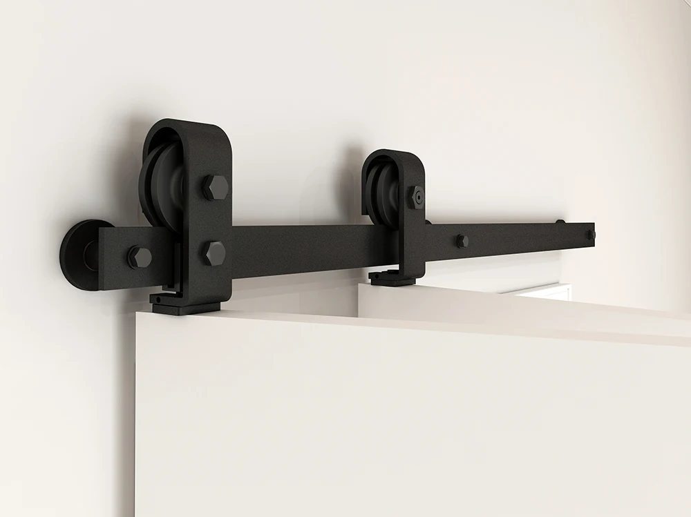 DIYHD Bifold Sliding Barn Door Hardware Black Flat Track Top Mount Roller,Kit for 2 Doors(NO Door)