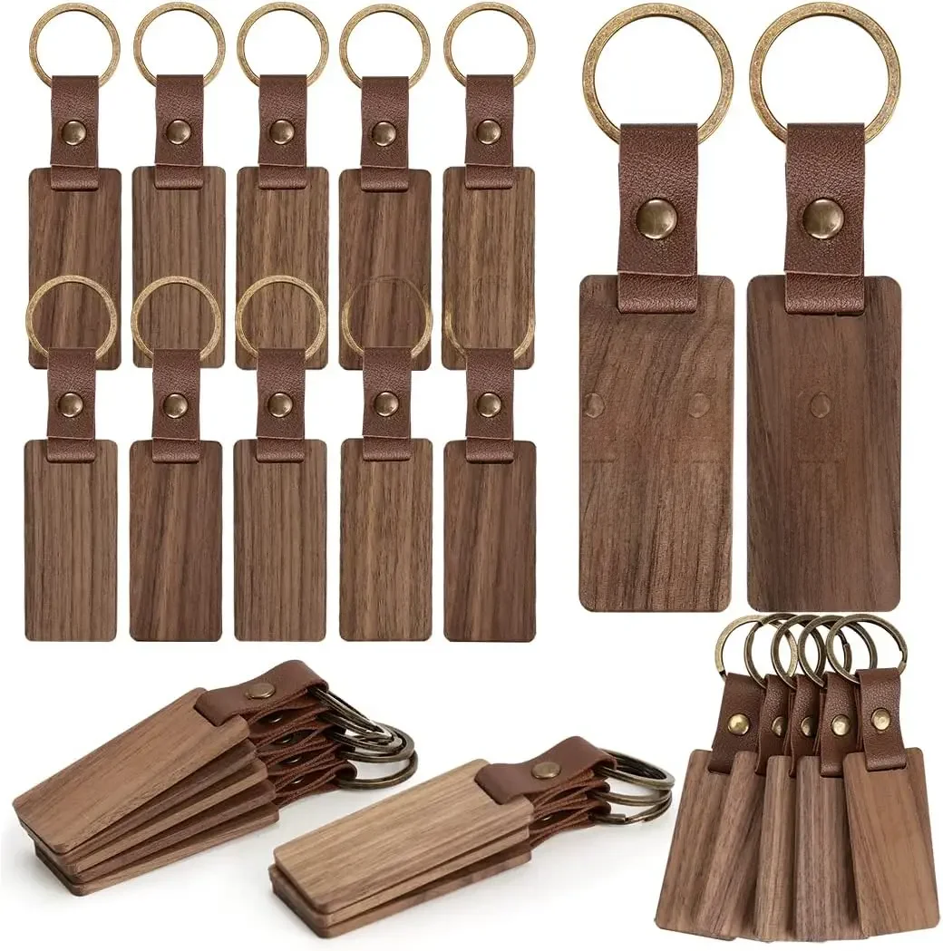 10 Stück Leder Holz Schlüssel bund leer Holz Schlüssel bund Rohlinge mit Lederband unvollendete Holz