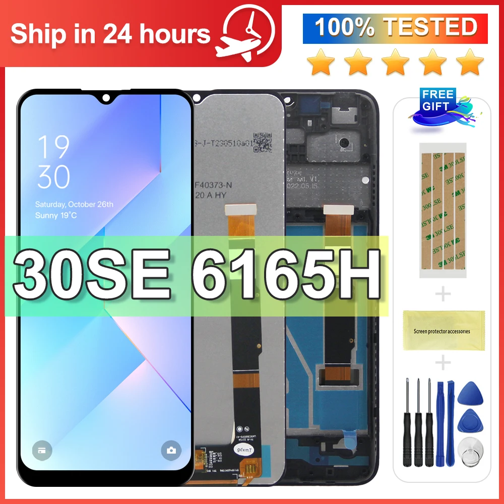 100% TEST For TCL 30 SE LCD Touch Display Screen Digitizer With Frame Assembly Replacement For TCL 30SE 6165H, 6156H1 Display