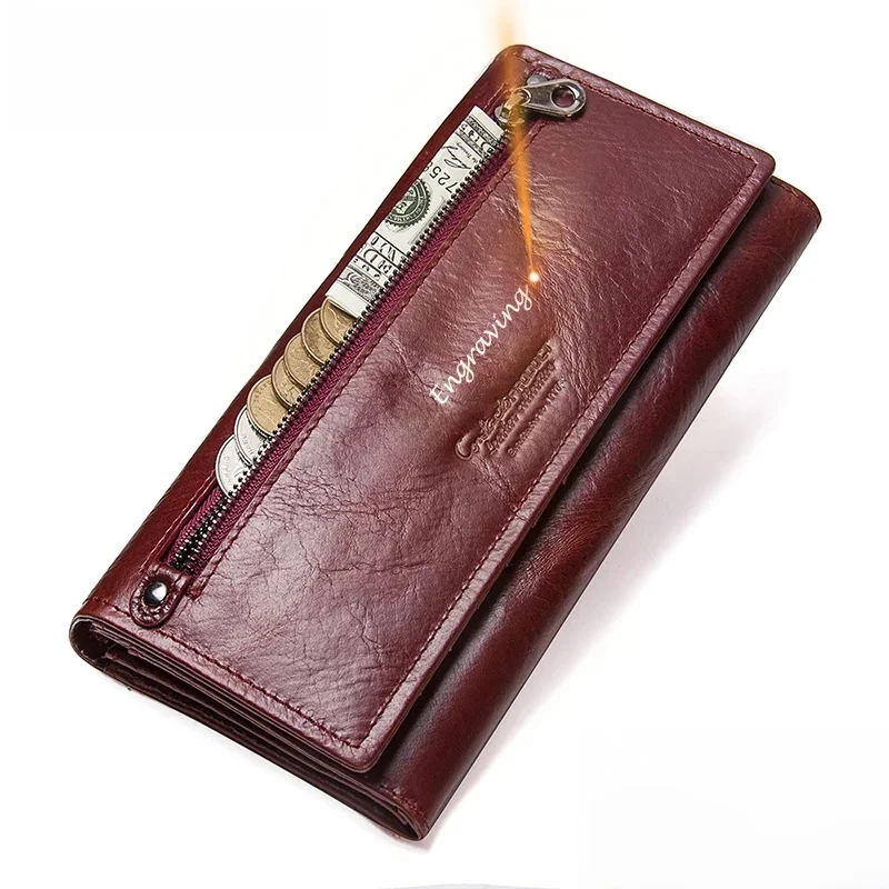 Kontakt moda długa torba z prawdziwej skóry portfel kobiety luksusowej marki kobiet portfele kopertówki etui na telefon posiadacz karty Carteras — zdjęcie 2