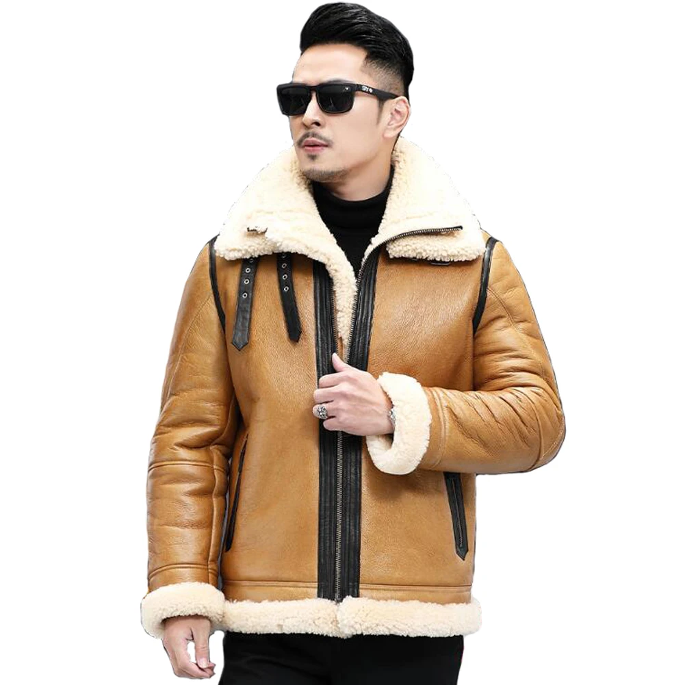 Denny & dora b3 bomber jacket homens shearling inverno shearling jaqueta casual masculino