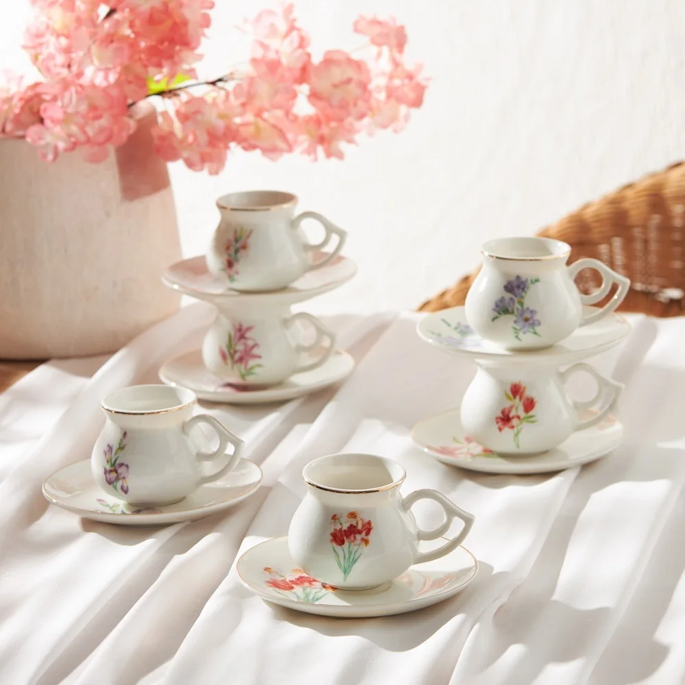 

Turkish Coffee Cup Set, Botanical Porcelain Arabian Coffee Set Espresso Cup