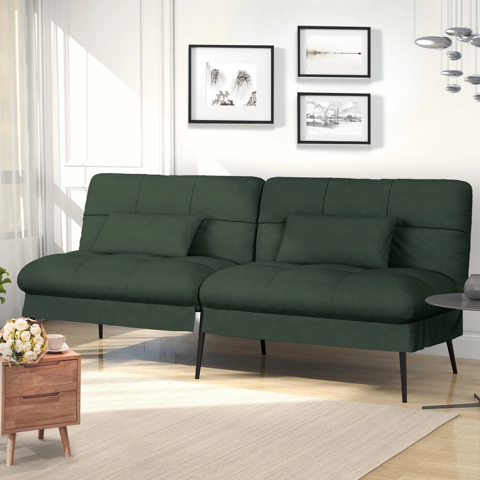 COMHOMA Schlafsofa mit Schlaffunktion, Futonbezug ausklappbar, Ecksofa, Gästesofa 3-Sitzer mit Verstellbarer Rückenlehne, Stoff – Detail 4