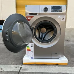 Drum Washing Machine Compact Portable Full Automatic Laundry Washer in Gray Apartment with Drain Pump LED Display Programs