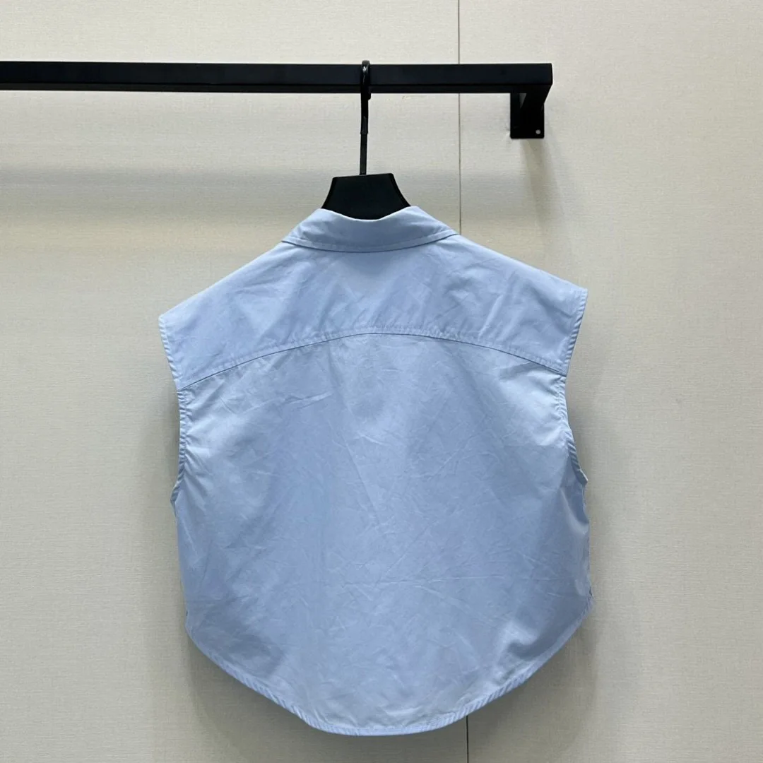 

2025 Newsummer Spliced Webbing Lapel Sleeveless Shirt