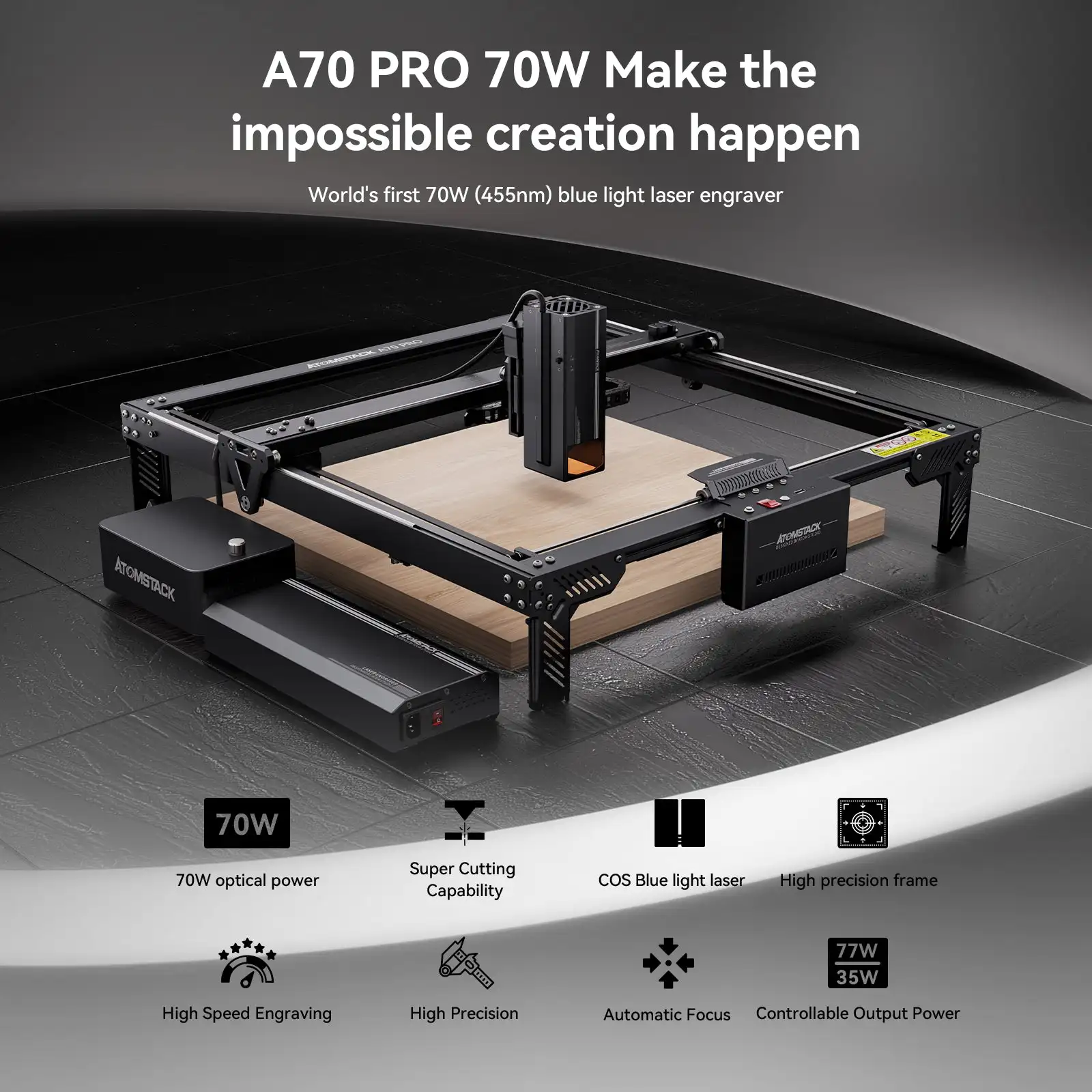 ATOMSTACK A70 X70 Pro 360W Laser Engraving Machine 35W/70W Output Laser Engraver Cutter with F60 Air Assist kits 400x500mm