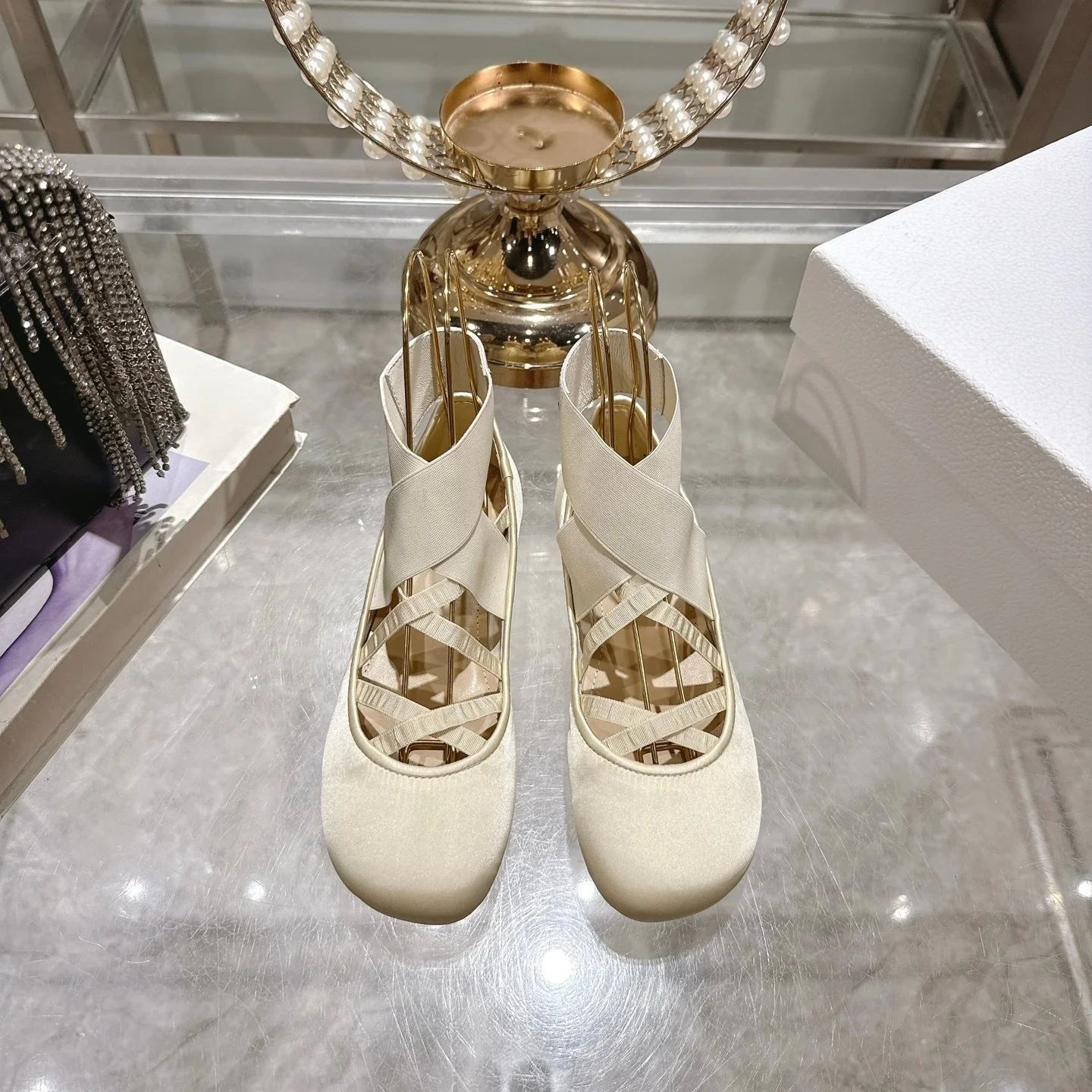 2026 New Women Flats Satin Round Toe Ballet Shoes Crisscross Elastic Ankle Strap Cutout Soft Sole Slip On Pumps--wy731