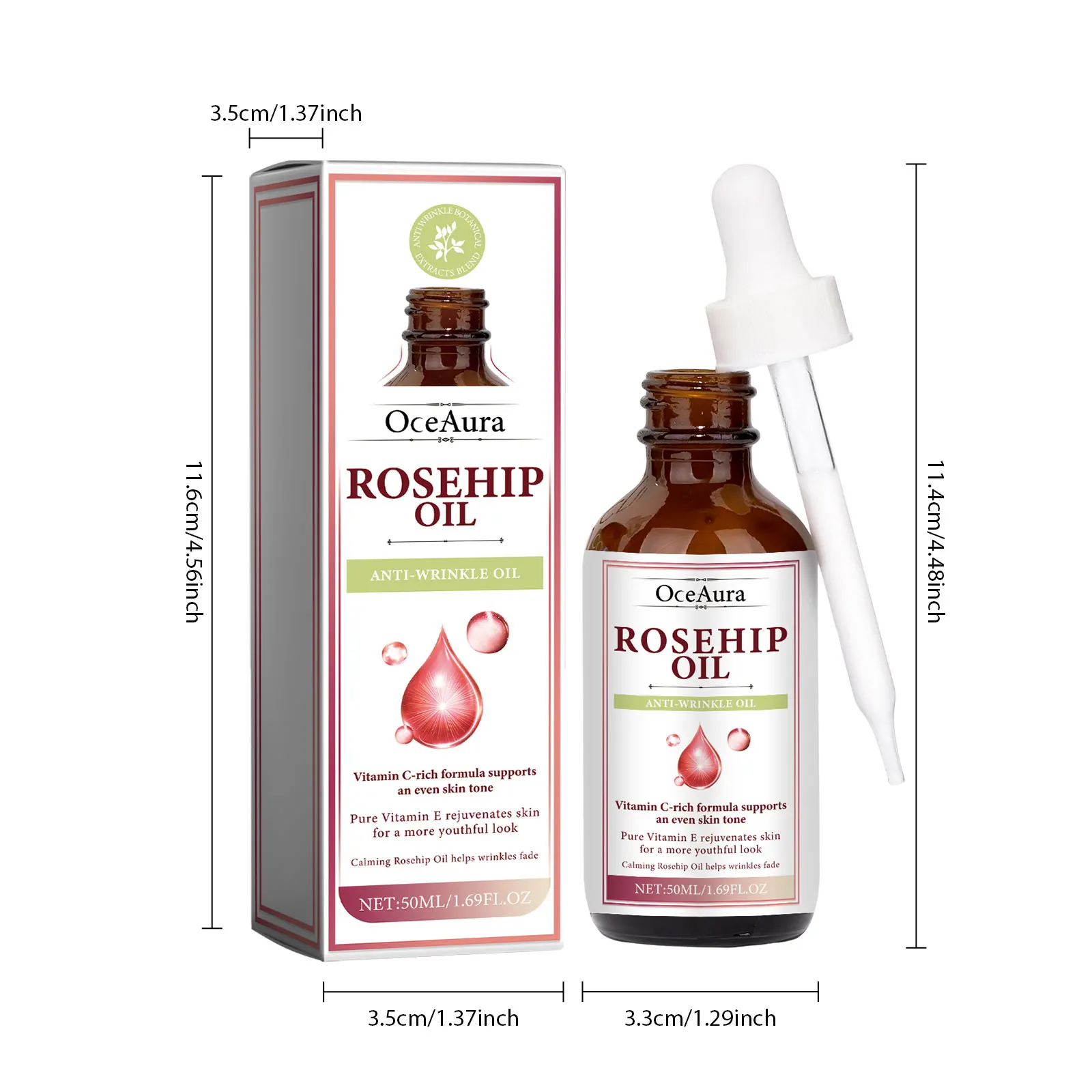 Oceaura-suero Facial de aceite de rosa mosqueta, se desvanece, líneas finas, hidratante, elimina las arrugas, mejora la elasticidad de la piel, suero Facial reafirmante