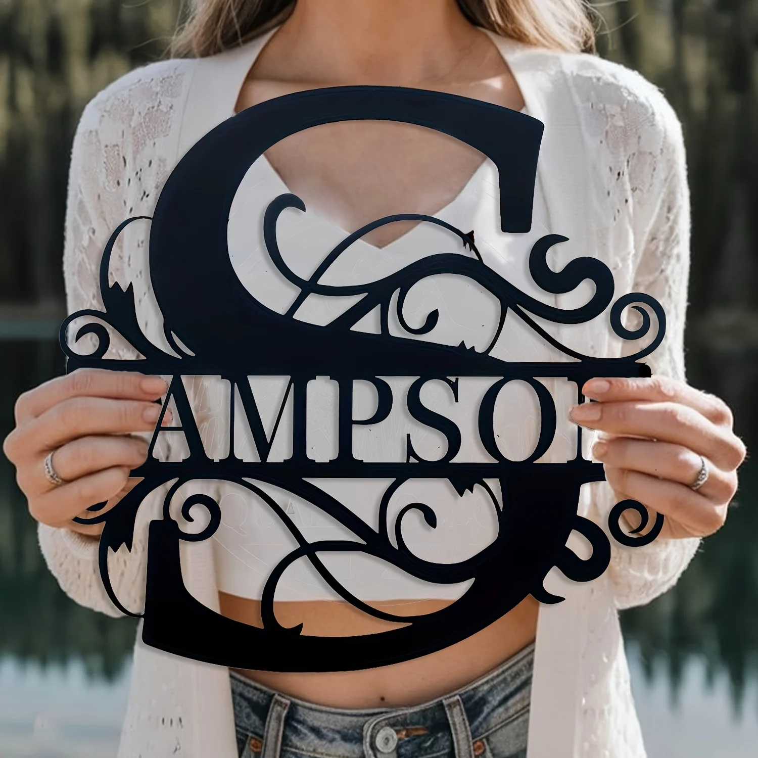 Personalized Metal Monogram Sign - Custom Family Name/Initials Wall Art with Self-Adhesive Matte Finish, Reusable Irregular