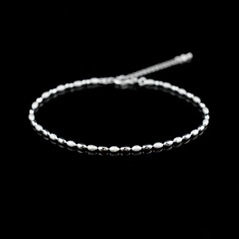 Nowe mody panie mały metr korale Anklet 925 Sterling Silver Olive Grain zroszony bransoletka na kostkę kobiety biżuteria na stopy prezent — zdjęcie 2