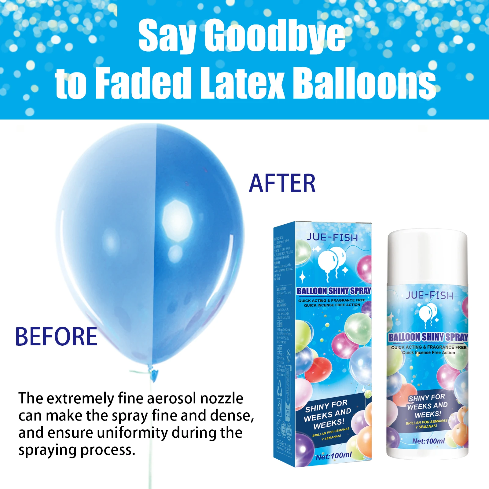 Balloon Aerosol Spray Lasting Results Fading Resistant Waterproof No-Wipe Formula Balloon Shine Polish Spray Balloon Precise Mist Instant Gloss Enhance Decor for Birthdays, Weddings