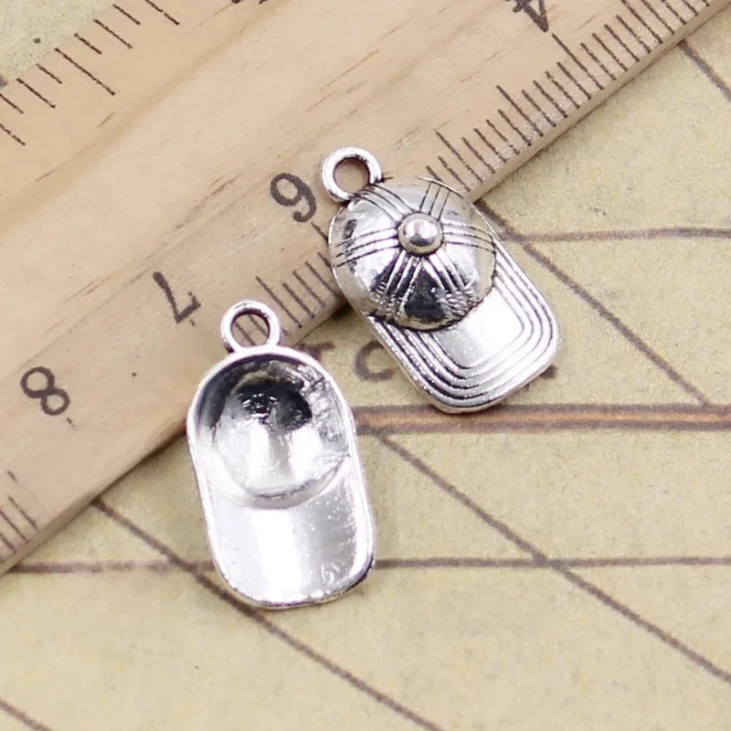 20 sztuk Charms Baseball nasadka kulkowa kapelusz 20x1 0mm tybetański brąz kolor srebrny wisiorki antyczna biżuteria Making DIY Handmade Craft — zdjęcie 2