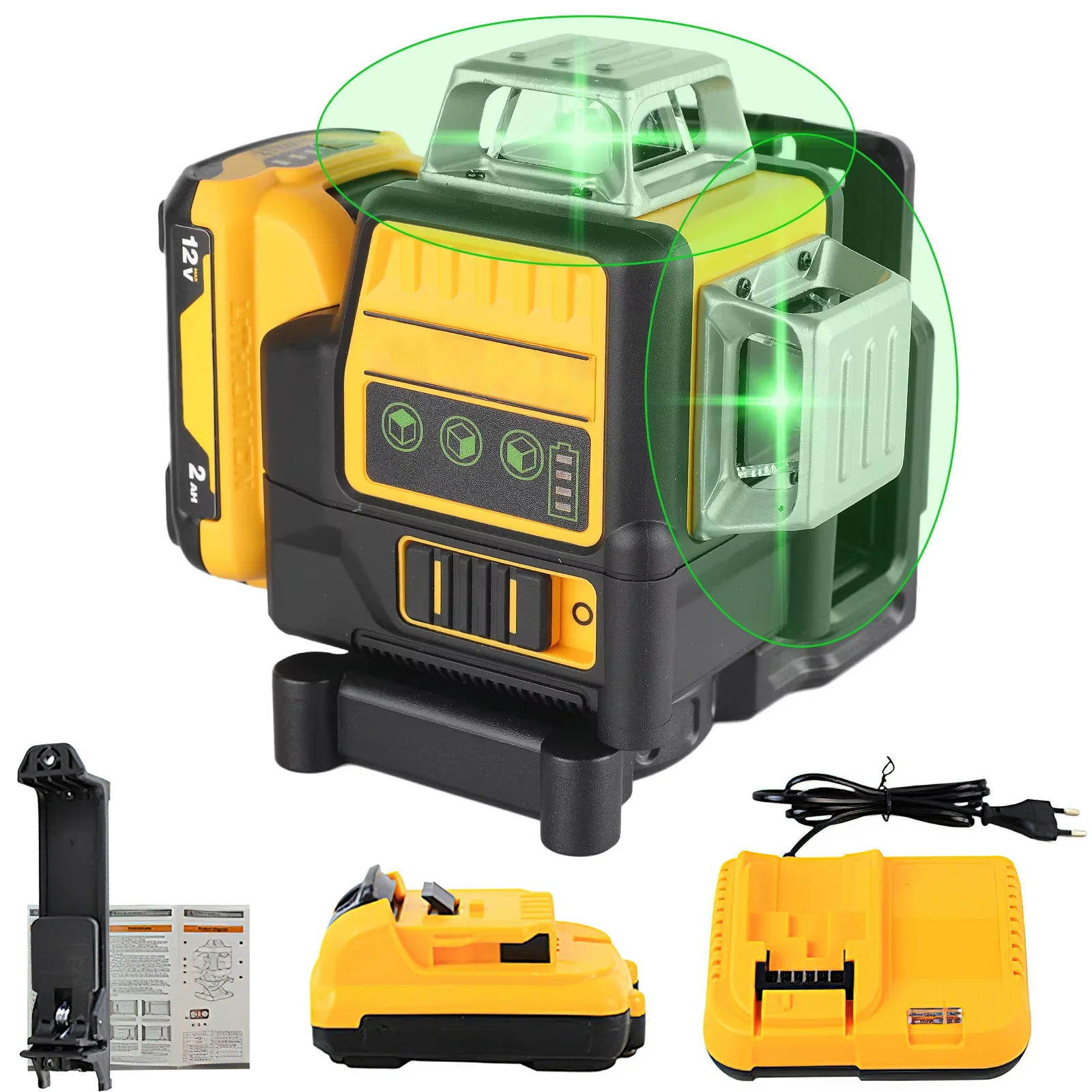 Bromose Lithium-Batterie Grüner Laser-Nivellierer |   12 Linien 3 Seiten 360 °   Horizontale und vertikale Selbstnivellierung |   Outdoor-Nivellierungs-Messinstrument