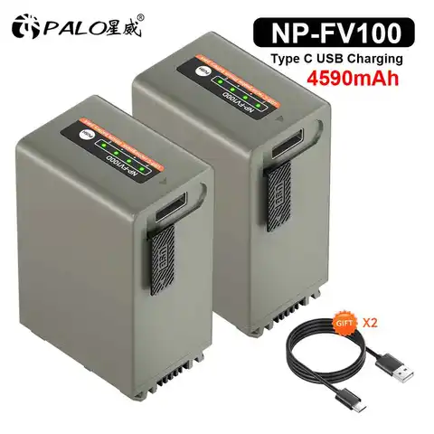 소니 FDR-AX33, FDR-AX53, FDR-AX60, FDR-AX700, FDR-AXP33,AX100E용 5V/2A Type-C 입력이 포함된 PALO 4590mAh NP-FV100 NP-FV70 배터리
