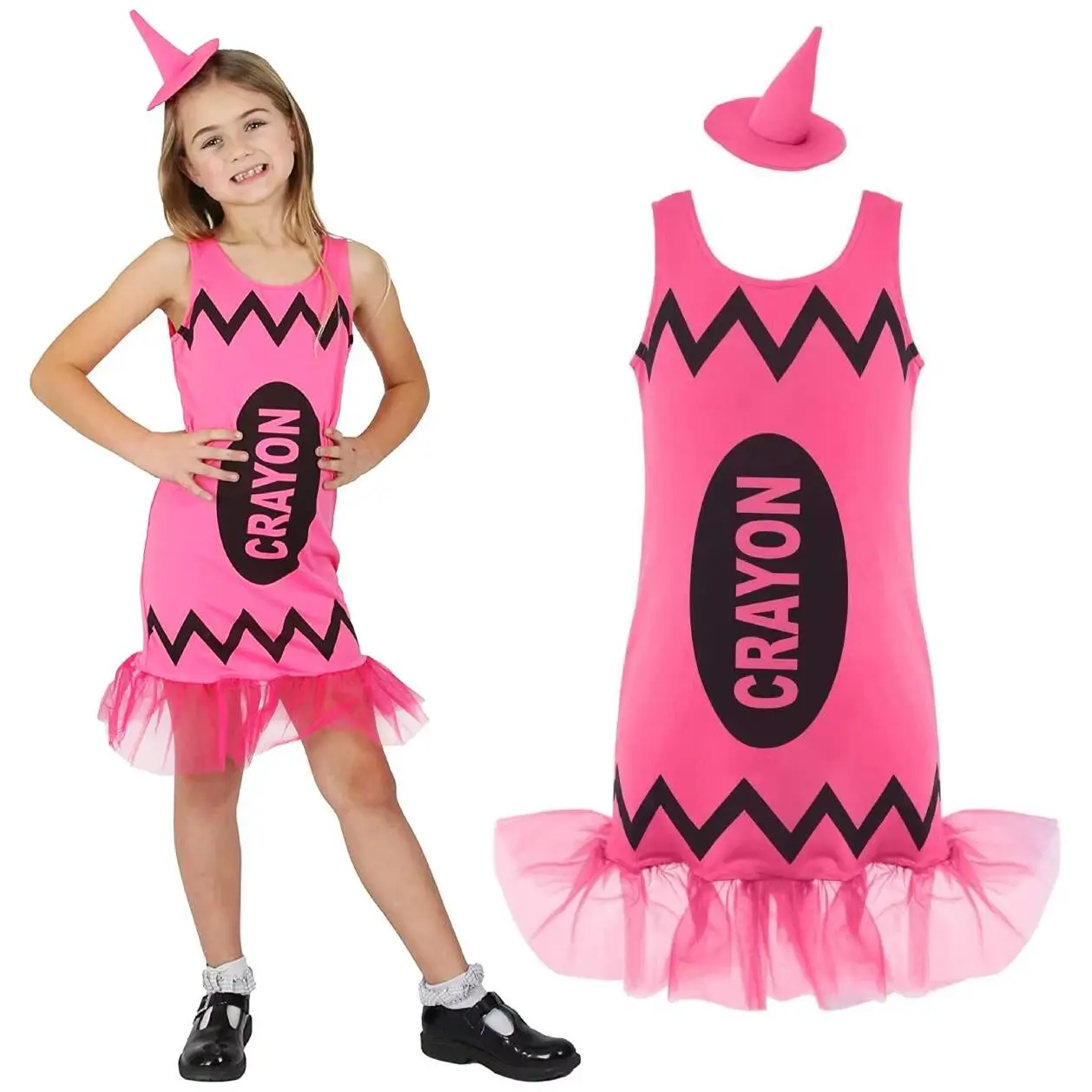 Childs Pink Crayon Fancy Dress Costume - School Book Week/World Book Day Crayon Dress - Kids Novelty Fancy Dress Costume