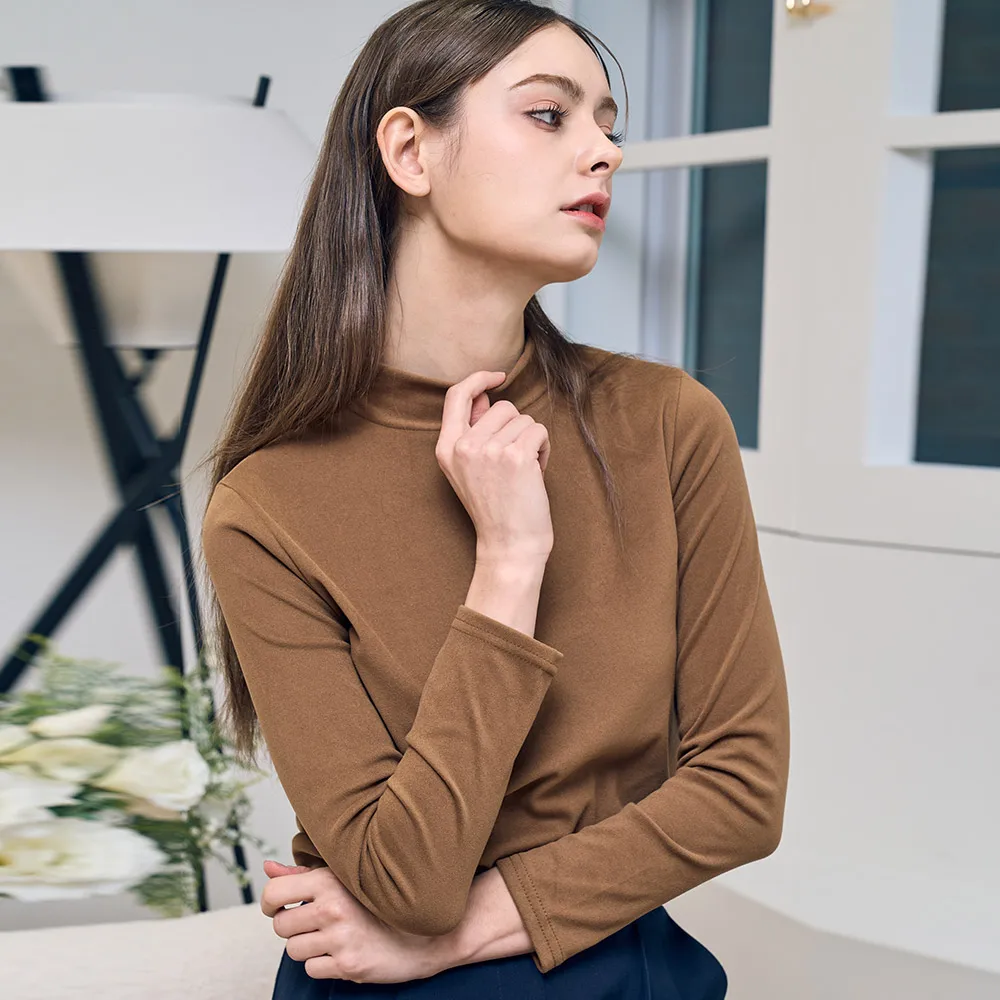 تي شيرت Paragona نسائي شتوي مبطن بالصوف القطبي ورقبة وهمية وأكمام طويلة